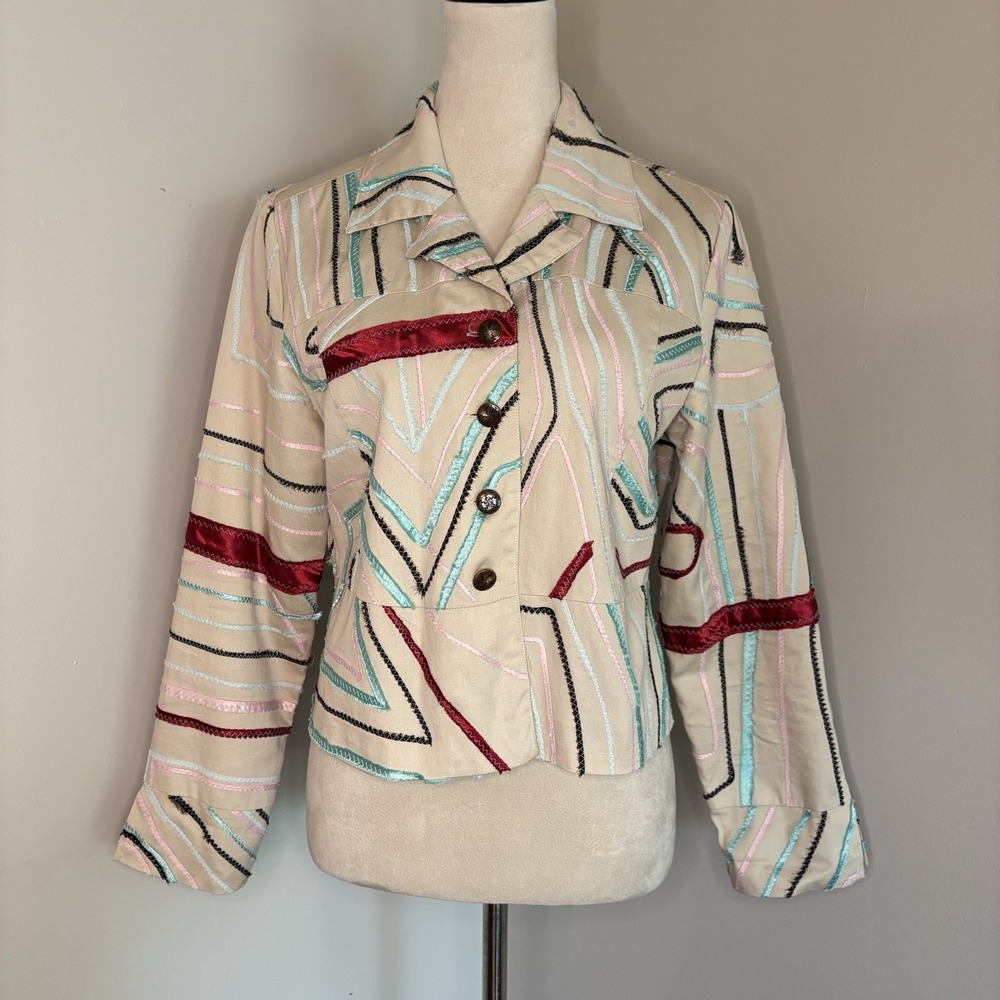 VTG Brandon Thomas Jacket Art To Wear 80s 90s Blazer Fiber Art Petite Medium PM